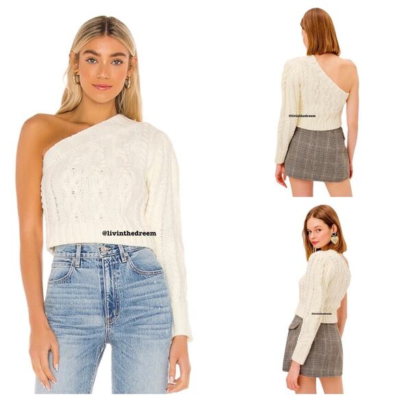 #T13  For Love & Lemons Quinn One Shoulder Sweater Ivory SZ L  $142 - Picture 1 of 15